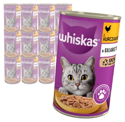 Produktbild von Whiskas Katzenfutter Nassfutter Adult 1+ mit Huhn in Gelee, 12 Dosen (12 x 400g)
