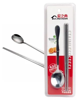 Produktbild von ESS-Stäbchen Edelstahl silber, 21 cm, mit Löffel, Jia Zhi Dian Sushi Stäbchen mit Ramen Löffel - Soja Saucen Verfärbung gehören der Vergangenheit an