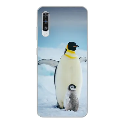 Produktbild von MuchoWow® Handyhülle Schutzhülle Hülle für Samsung Galaxy A70 Kaiserpinguin mit Jungen Silikon Softcase Handy Hülle - Schutzhaube