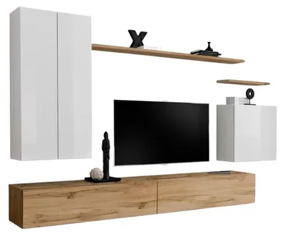 Productafbeelding van Wandcompositie SWITCH II zwevend TV-meubel wit en Wotan eiken 270 cm