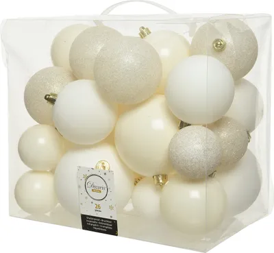 Produktbild von Weihnachtskugeln Kunststoff Mix 6-10cm wollweiß, 26er Set