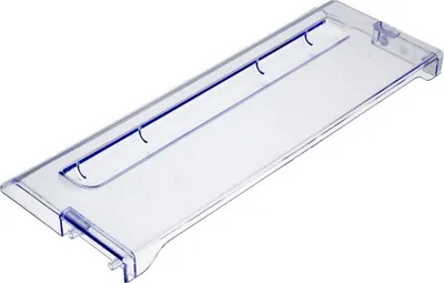 A clear plastic shelf or panel from a refrigerator or freezer.