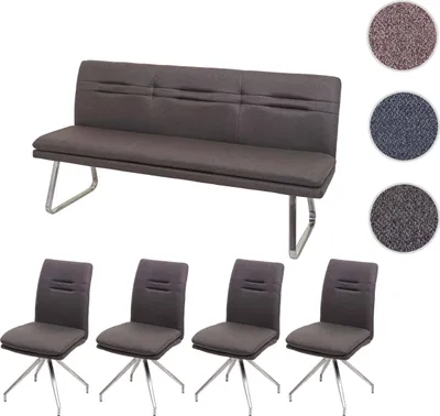 Produktbild von Esszimmer-Set HWC-H70, Sitzgruppe Esszimmergruppe Esszimmergarnitur, Stoff/Textil Edelstahl gebürstet  grau-braun 180cm