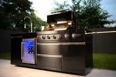 Zdjęcie produktu dla GORILLER® BLACKBACK S6 kuchnia zewnętrzna, grill gazowy z lodówką/zlewozmywakiem, stal nierdzewna, czarny