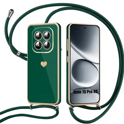 Image de Coque pour Xiaomi Redmi Note 15 Pro 4G, Silicone Antichoc Motif Cœur avec Cordon Vert Nuit