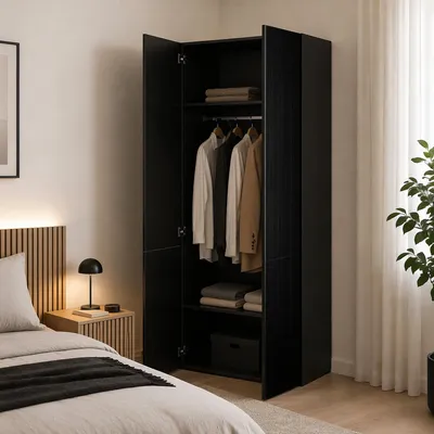 Image de Caiazzo - Armoire 2 Portes, 90x199h cm Noir, Porte-manteaux