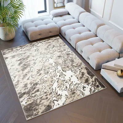 Immagine prodotto di Tappeto soggiorno camera da letto a pelo corto design moderno crema marrone beige effetto 3D screziato 140 x 190 cm