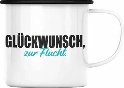 Produktbild von Trendation - Jobwechsel Emaille Tasse Geschenk Kollegin Kollege Lustig Abschiedsgeschenk Sprüche Glückwunsch Zur Flucht Abschied (Schwarz)