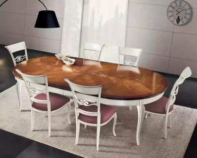 Immagine prodotto di Tavolo da pranzo classico Set sala da pranzo in legno 4x sedie bianco