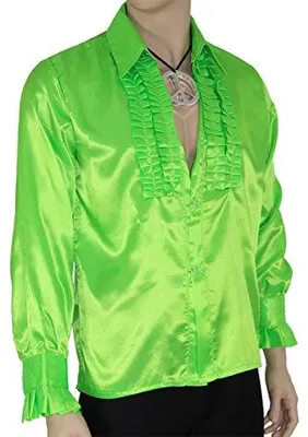 Produktbild von Foxxeo Grünes Rüschenhemd für Herren 70er Jahre Disco Hemd Fasching Karneval Motto-Party grün, Größe M