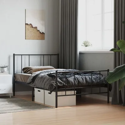 Produktbild von The Living Store Bettgestell mit Kopf- und Fußteil Metall Schwarz 90x190 cm