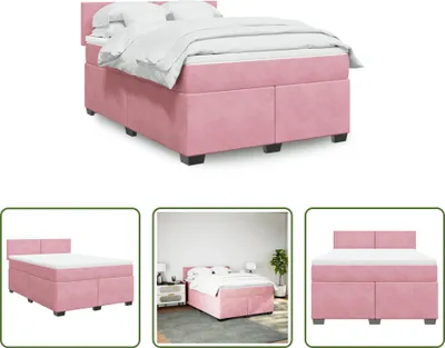 Produktbild von The Living Store Boxspringbett mit Matratze Rosa 140x190 cm Samt