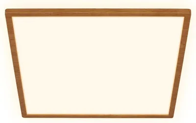 A flat, rectangular LED ceiling light with a wooden frame, shown against a white background.