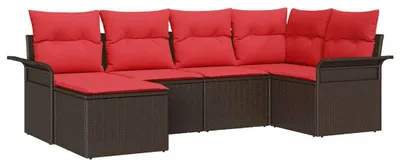 Image de Ensemble de canapés de jardin vidaXL avec coussins, 6 pièces, en polyrotin marron