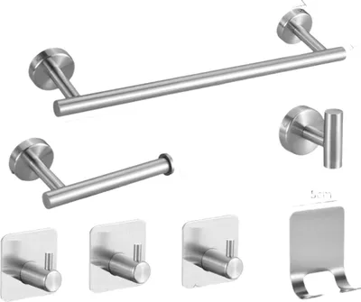 Produktbild von INF Edelstahl Badaccessoires Set 7-teilig - Handtuchhalter für Badezimmer Silber