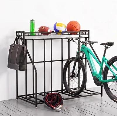 Produktbild von Fahrradständer Boden 1-4 Fahrräder mit Korb & Haken : Freistehend Fahrradhalter Garage für MTB E-Bike - Stabil Metall Ständer inkl. Schloss - Schwarz