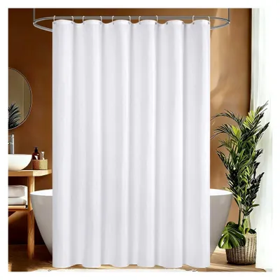 Produktbild von Duschvorhang Weiß 180x200 cm, Textil Badevorhang wasserdicht und waschbar, 1,8 x 2 m lang mit 12 Ringen