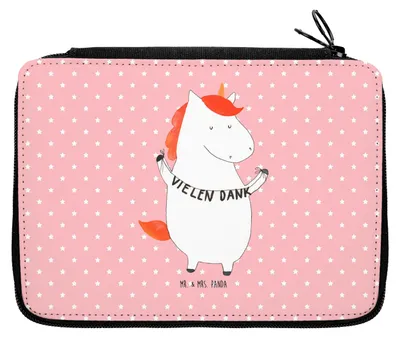 Produktbild von Mr. & Mrs. Panda Mäppchen Einhorn Dankeschön - Rot Pastell - Geschenk, Unicorn, Etui für Stifte, Danke, Einhörner, Schlampermäppchen, Bleistiftetui, Danksagung