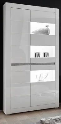 Produktbild von Vitrine "Nobile" in weiß Hochglanz grau Vitrinenschrank 100 x 198 cm