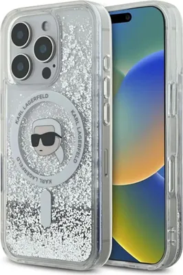 Produktbild von Karl Lagerfeld KLHMP16LLGKISGH iPhone 16 Pro 6.3" hardcase transparent Liquid Glitter Karl Head Magsafe Schutzhülle