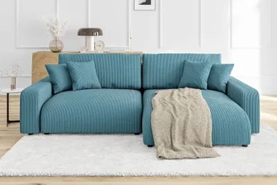 Produktbild von S-STYLE MÖBEL - Emma Ecksofa mit Schlaffunktion und Bettkasten in Cord-Stoff schöner Sitzkomfort, Ottomane rechts, B/T/H: 234 cm / 170 cm / 78 cm