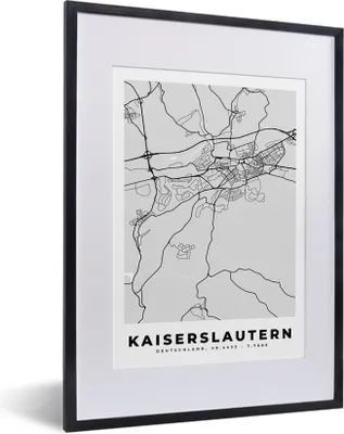 Produktbild von MuchoWow® Gerahmtes Poster Kaiserlautern - Karte - Stadtplan - Deutschland 30x40 cm - Poster mit Schwarzem Bilderrahmen Wandposter Rahmen Foto Bilder - Wandposter Schlafzimmer