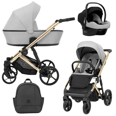 Image de Poussette Kunert Arizo Premium 3en1 grise avec châssis doré - légère, élégante et polyvalente