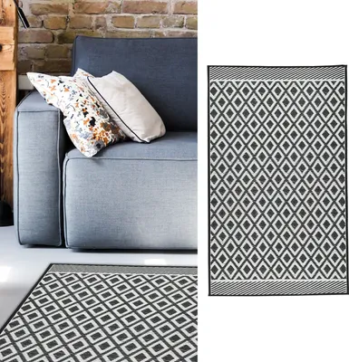 Produktbild von Teppich Outdoor 90x150 cm schwarz-weiß Bodenmatte Außenbereich Garten