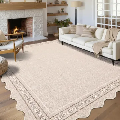 Imagen del producto de Alfombra lavable - Alfombra para sala de estar - Beige - 200 x 290 cm - 100% poliéster - Base de goma antideslizante - Lavable a máquina - Rectangular - Color sólido