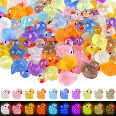 Produktbild von 100 leuchtende Mini-Enten in 10 Farben – Kleine Enten für selbstgemachte Mikrolandschaftsdekorationen, Miniatur-Enten aus Kunstharz für Blumenerde