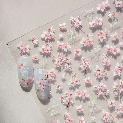 Produktbild von 3D Nagelsticker Weiß Rosa Blumen Selbstklebend 5D Stereoskopisch Nageldesign Zubehör 1 Blatt