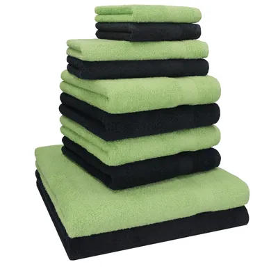 Produktbild von Betz 10-tlg. Handtuch-Set PREMIUM CLASSIC 2 Duschtücher 4 Handtücher 2 Gästetücher 2 Seiftücher Farbe: apfelgrün & schwarz