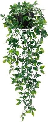 Produktbild von Set mit 1 künstlichen Pflanzen zum Aufhängen, künstliche Hängepflanzen, künstliche künstliche Efeu-Pflanzen im Topf für den Hausgarten, Wanddekoration,Kleine Tee-Hängeleuchte, hellgrün, weiß gesprüht