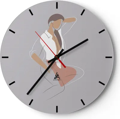 Produktbild von Wanduhr - Rund - Glasuhr - Frau Grafik Modern - 30x30cm - Schleichendes Uhrwerk - Lautlos - zum Aufhängen bereit - Dekoration Modern - Wanddekoration aus Glas - C3AR30x30-4266