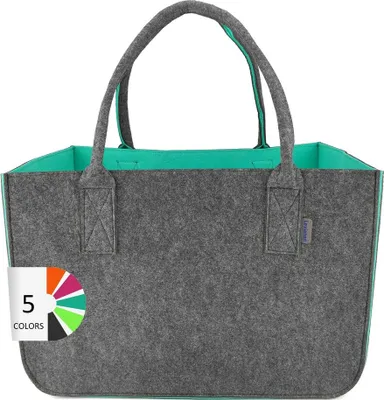 Produktbild von LEVIATAN Filztasche Shopper Groß-30 Liter Einkaufstasche XXL Zusammenklappbar Einkaufskorb Kaminholztasche Kleiderkorb Spielzeugtasche Dunkelgrau/Türkis