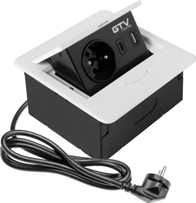 Image de GTV - Prise multiple pour meubles AVARO, 1 prise française, USB A+C, longueur de câble 1,5 m, couleur blanche, pour bureaux, plateaux de table, cuisines et bureaux | Dimensions compactes