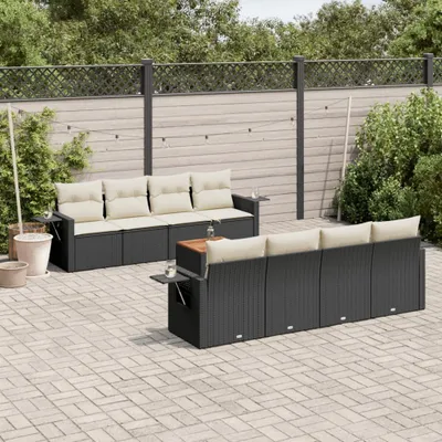 Produktbild von 9-tlg. Garten-Sofagarnitur mit Kissen Schwarz Poly Rattan 3224481