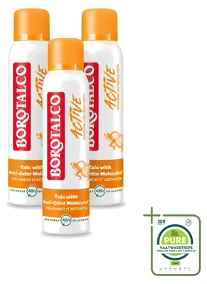 Immagine prodotto di 3 flaconi di deodorante spray Borotalco, fragranza Active Mandarin & Neroli Fresh, 150 ml - confezione grande - 3 pezzi