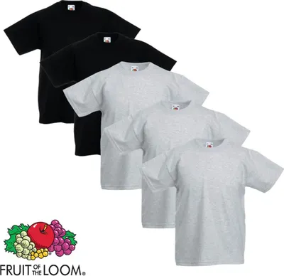 Produktbild von Fruit of the Loom Kinder-T-Shirt 5 Stk. Grau und Schwarz Größe 104