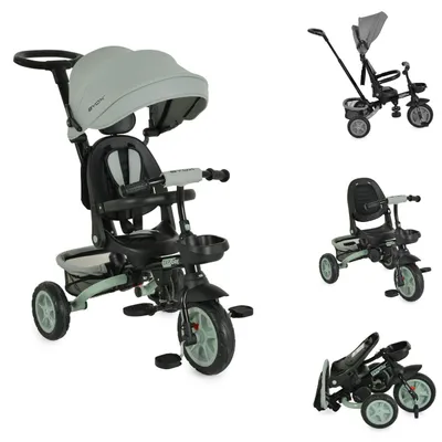 Obrázek produktu pro Byox Tricycle Explore 3 v 1 tříkolka s otočným sedadlem, rukojetí, košíky a pedály, světle zelená