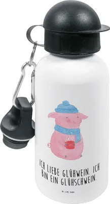 Produktbild von Mr. & Mrs. Panda Trinkflasche Schwein Glühwein - Weiß - Geschenk, Sportflasche, Weihnachten, Glühschwein, Weihnachtsmarkt, Kindergarten, Kinder, Wasserflasche, Punsch