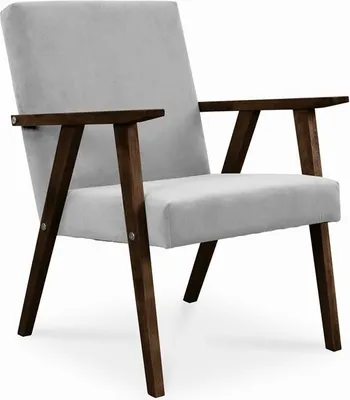 Produktbild von Bettso Sessel Gepolsterter Cocktailsessel LISEK Grau Beine aus Nussbaum