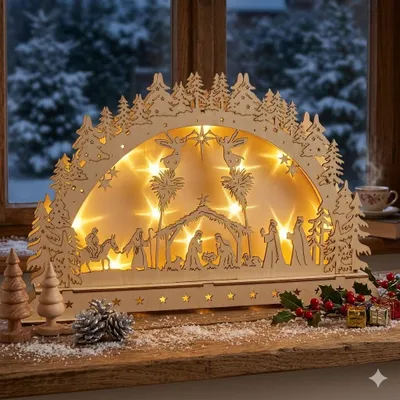 Obrázek produktu pro Svítící oblouk svíčky v postýlce LED cca 26 x 42 x 7,5 cm - vánoční dekorace