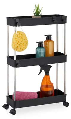 Schmaler Küchenrollwagen, 3 Ebenen, schwarz, 62x41,5x14,5 cm
