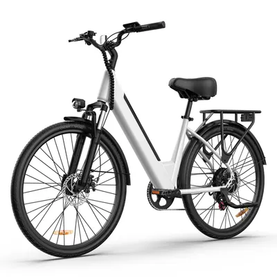 Produktbild von Qekud E26 Hochkohlenstoffstahl E-Bike 26*1.95 Zoll Reifen 80 km Reichweite 36V 13Ah Akku Shimano 7-Gang Weiß