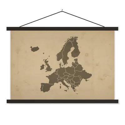 Produktbild von MuchoWow® Textilposter Karte - Europa - Braun 150x100 cm mit schwarzem Rahmen - Schlafzimmer
