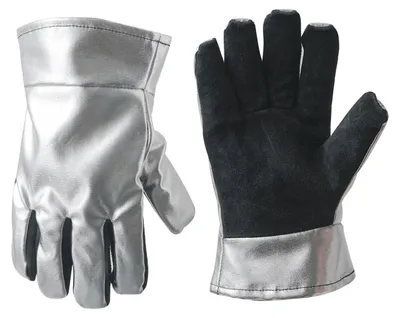 Produktbild von 2 Paar Hitzeschutzhandschuhe mit Aluminiumfolie, Kunstlederhandfläche, hitzebeständige Fäustlinge für Outdoor-Arbeiten, griffige Schutzhandschuhe