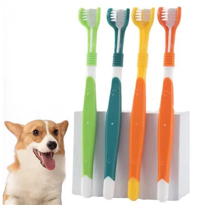 Produktbild von Hund Zahnbürste 4 Stück Dreifachkopf für Hunde und Katzen Mundhygiene