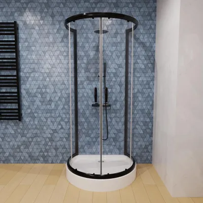 Produktbild von ECOLAM Duschkabine schwarz + Duschwanne U Form 100 x 80 cm Duschtasse Halbkreis Duschset Siphon