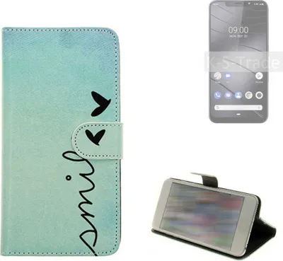 Produktbild von K-S-Trade Schutz Hülle Handy Hülle kompatibel mit Gigaset GS195 Hülle Handyhülle cover bookstyle Etui Handyhülle ''smile'' türkis Standfunktion